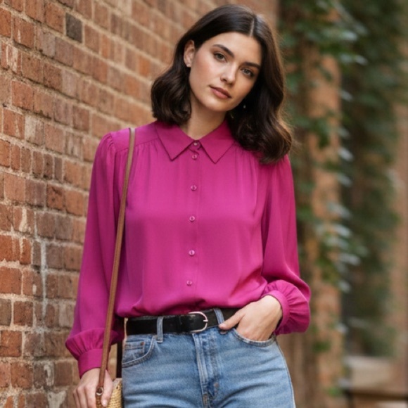 Vintage Tops - Vintage D’Allaird’s Fuchsia Pleated Blouse | Made in Canada | Size 14 | Medium